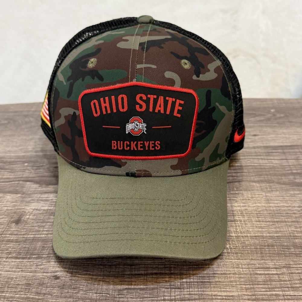 Nike Ohio State Buckeyes Trucker Hat Football OSU Black USA Flag ARMY camo cap